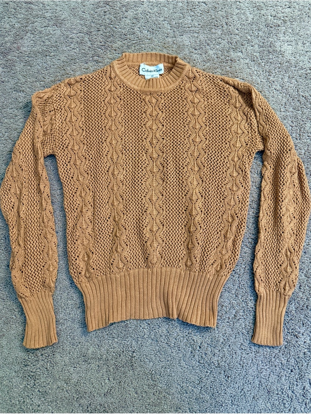 Calvin Klein Cable Knit Sweater Women Size Medium Camel Brown Long Sleeve Shirt